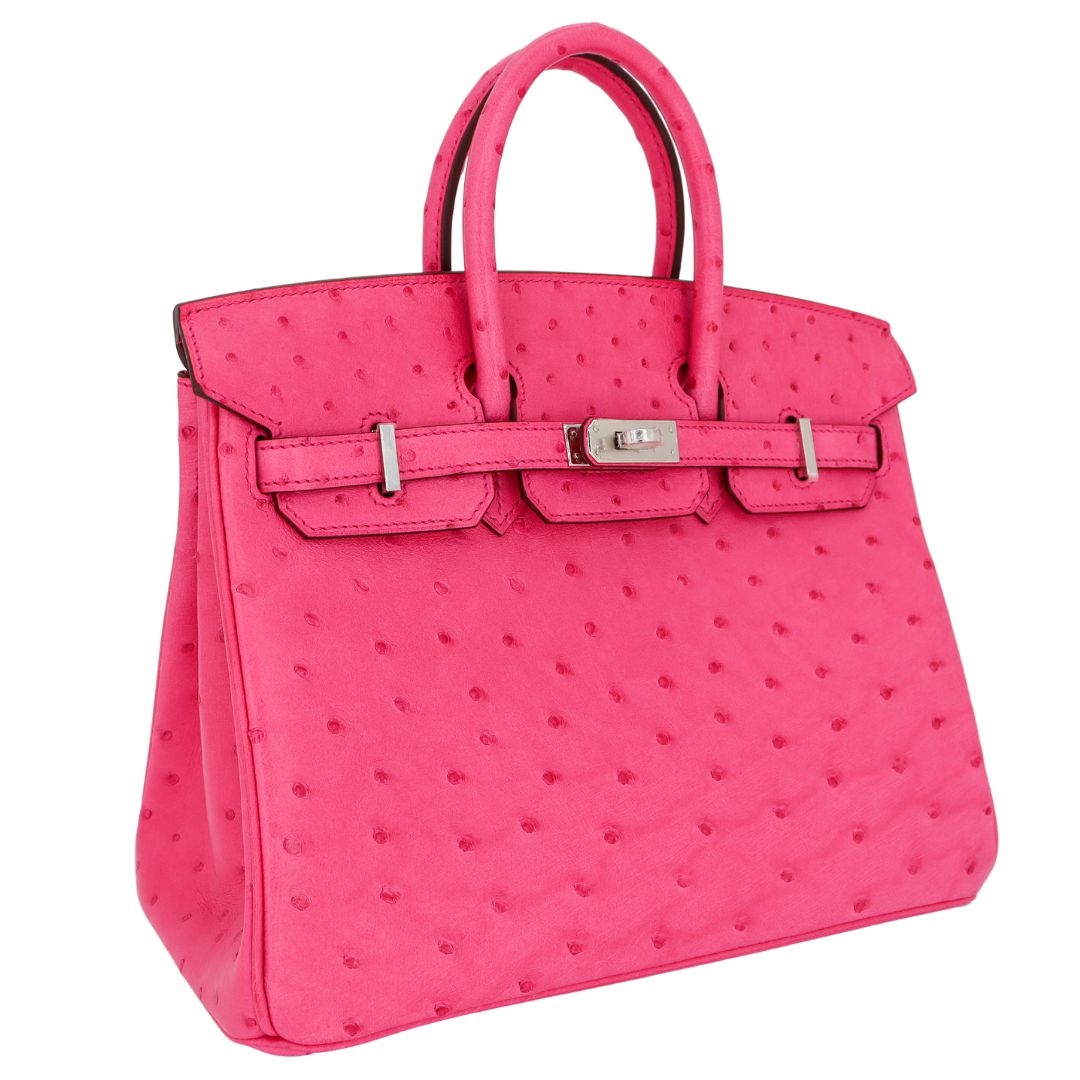 Hermès 25cm Birkin Rose Tyrien Ostrich Palladium Hardware