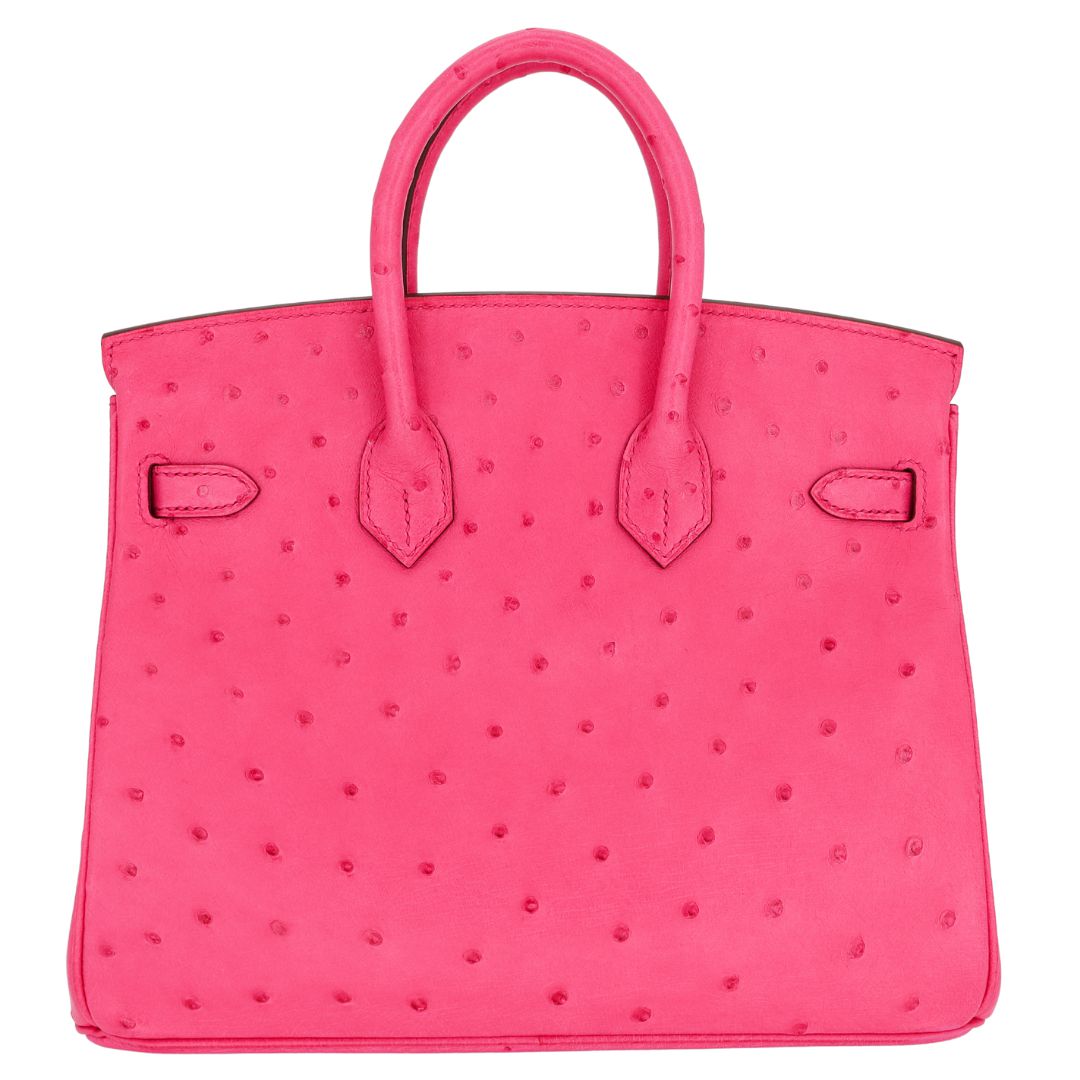 Hermès 25cm Birkin Rose Tyrien Ostrich Palladium Hardware