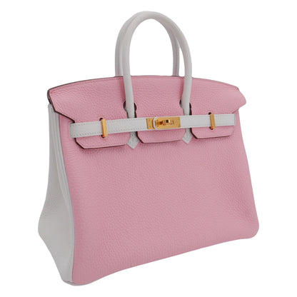 Hermès 25cm Birkin Sakura/White Clemence Leather Gold Hardware