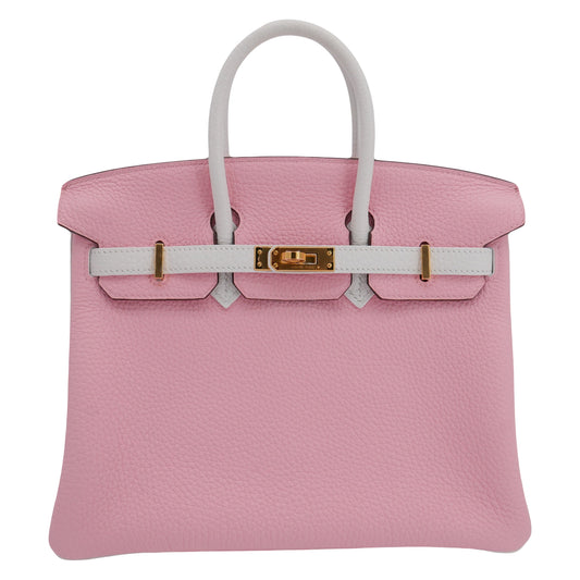 Hermès 25cm Birkin Sakura/White Clemence Leather Gold Hardware