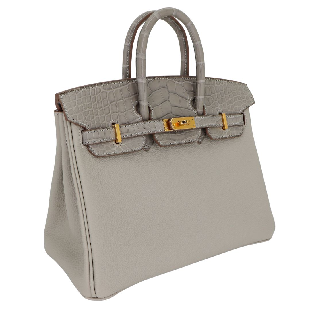 Hermès 25cm Birkin Touch Gris Perle Matte Alligator/Togo Leather Gold Hardware