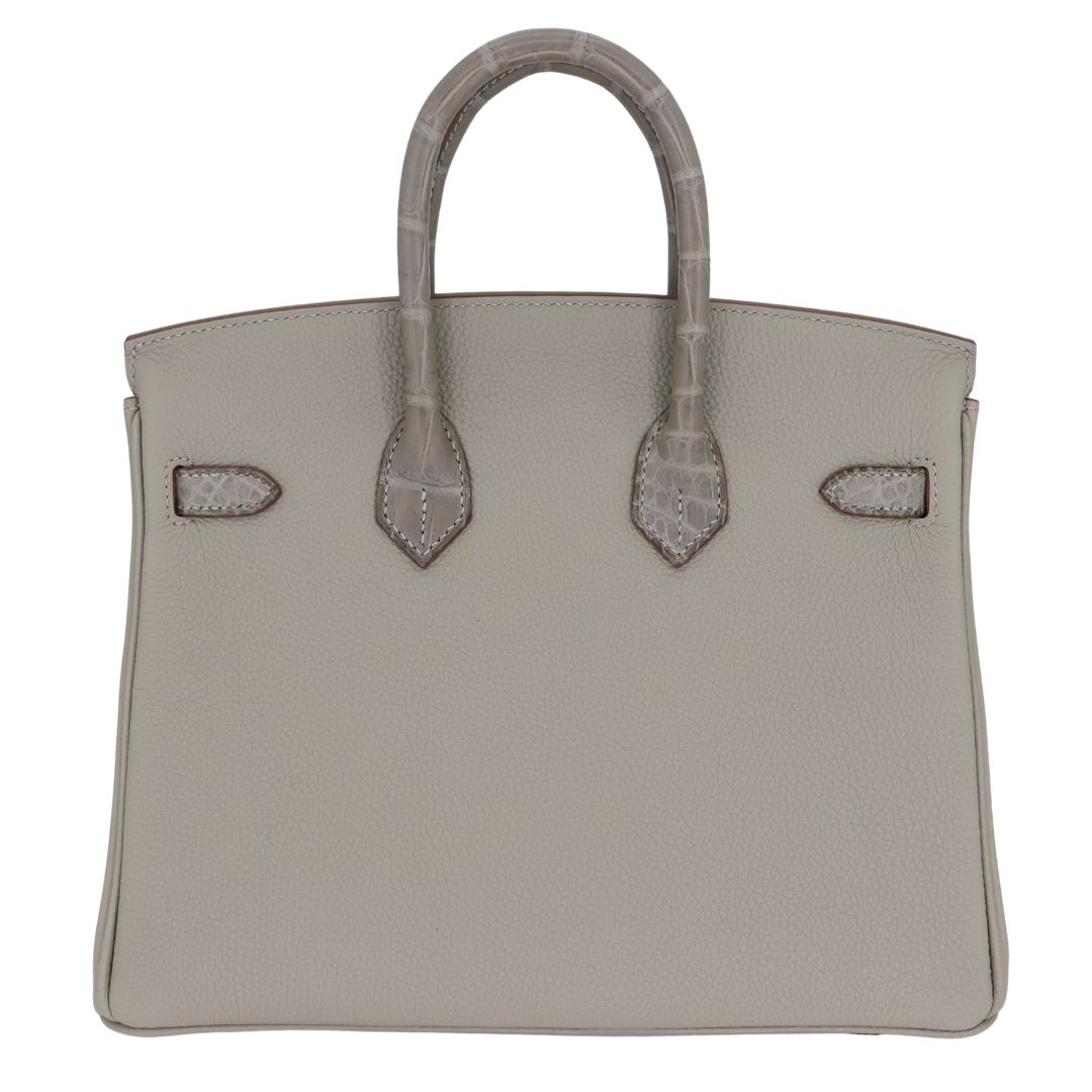 Hermès 25cm Birkin Touch Gris Perle Matte Alligator/Togo Leather Gold Hardware