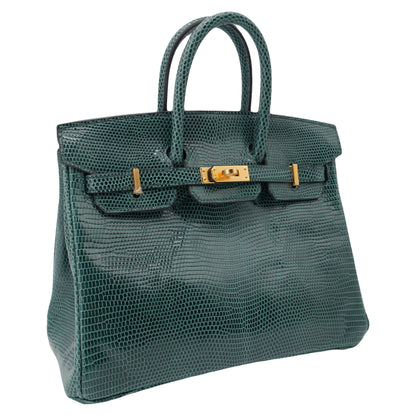 Hermès 25cm Birkin Vert Cypress Lizard Gold Hardware
