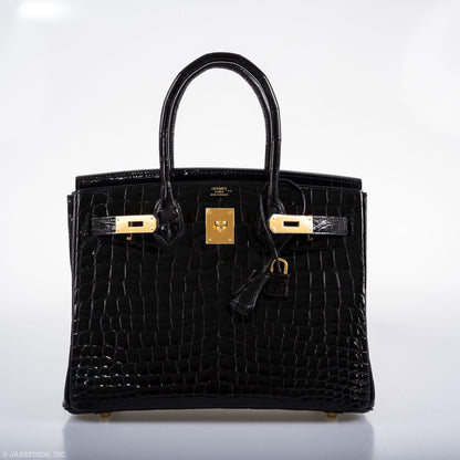 Hermès Birkin 30 Black Nilo Crocodile Gold Hardware - 2019, D