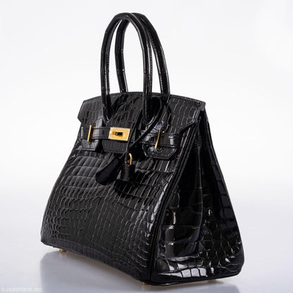 Hermès Birkin 30 Black Nilo Crocodile Gold Hardware - 2019, D