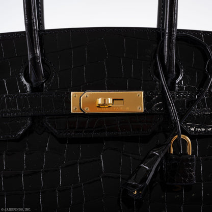 Hermès Birkin 30 Black Nilo Crocodile Gold Hardware - 2019, D