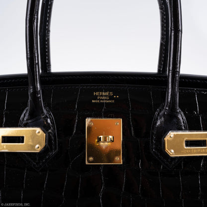 Hermès Birkin 30 Black Shiny Niloticus Crocodile Gold Hardware - 2021, Z