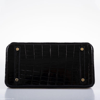 Hermès Birkin 30 Black Shiny Niloticus Crocodile Gold Hardware - 2021, Z