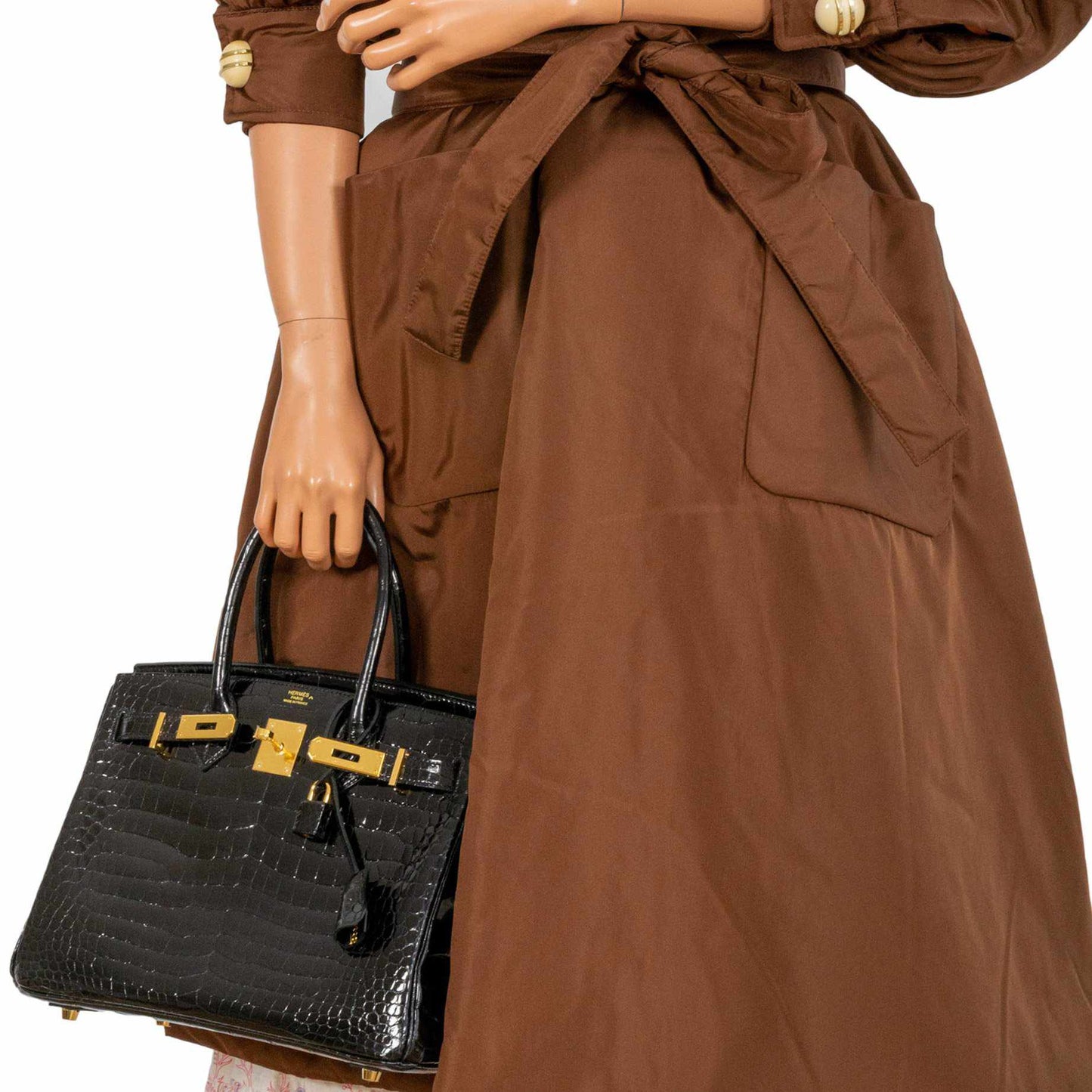 Hermès Birkin 30 Black Shiny Porosus Crocodile Gold Hardware