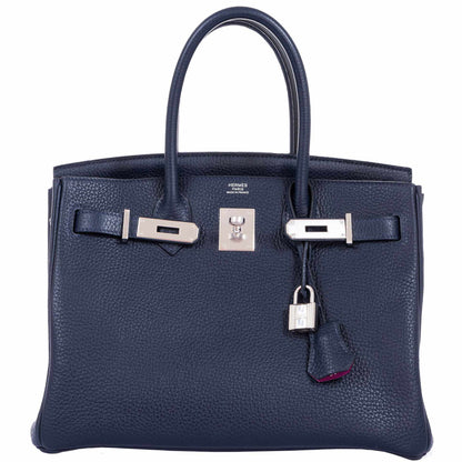 Hermès Birkin 30 Blue Nuit Verso Rose Pourpre Togo Palladium Hardware - Limited Edition