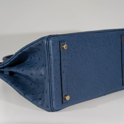 Hermès Birkin 30 Blue Roi Ostrich Gold Hardware - 2021, Z