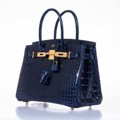 Hermès Birkin 30 Blue Saphir Semi-Matte Niloticus Crocodile Gold Hardware