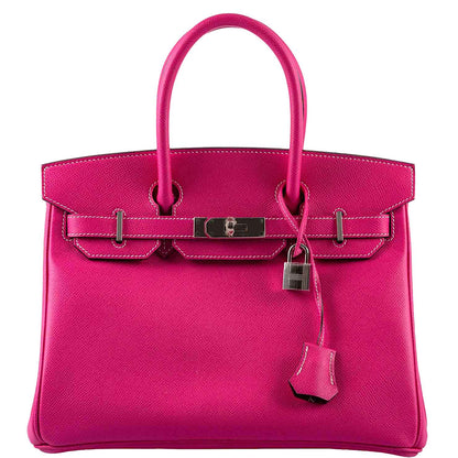 Hermès Birkin 30 Candy Collection Rose Tyrien & Rubis Epsom White Stitching Palladium Hardware - Q, Square