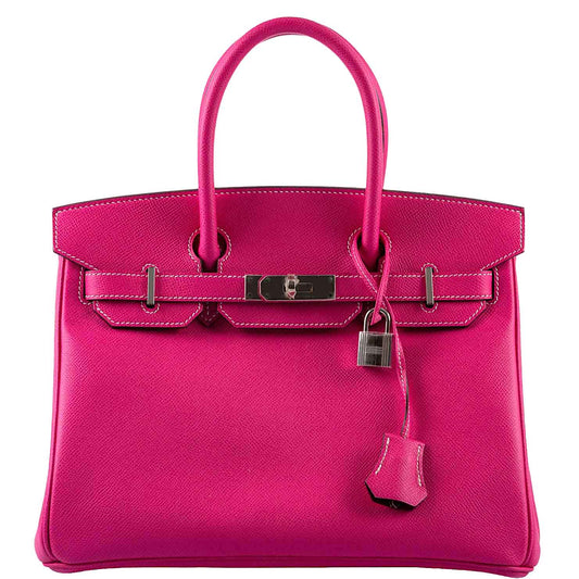 Hermès Birkin 30 Candy Collection Rose Tyrien & Rubis Epsom White Stitching Palladium Hardware - Q, Square