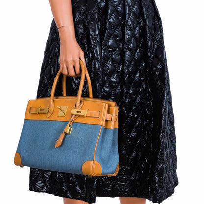 Hermès Birkin 30 Denim & Vache Naturelle Gold Hardware - Limited Edition
