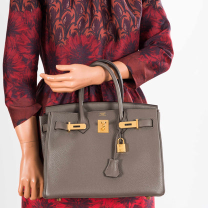 Hermès Birkin 30 Etain Tin Grey Clemence Gold Hardware