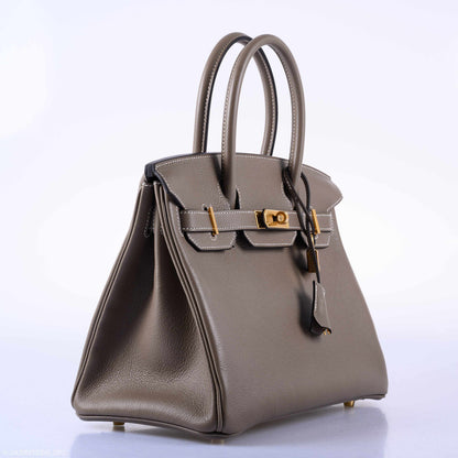 Hermès Birkin 30 Etoupe Taurillon Novillo Gold Hardware - 2019, D