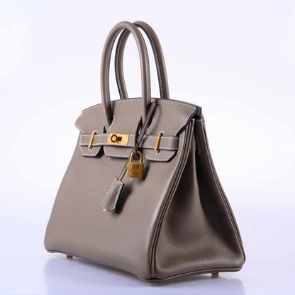 Hermès Birkin 30 Etoupe Taurillon Novillo Gold Hardware - 2019, D