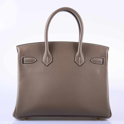 Hermès Birkin 30 Etoupe Taurillon Novillo Gold Hardware - 2019, D