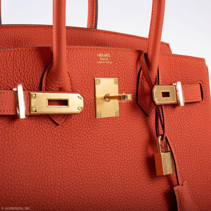 Hermès Birkin 30 Feu Togo Gold Hardware - 2020, Y