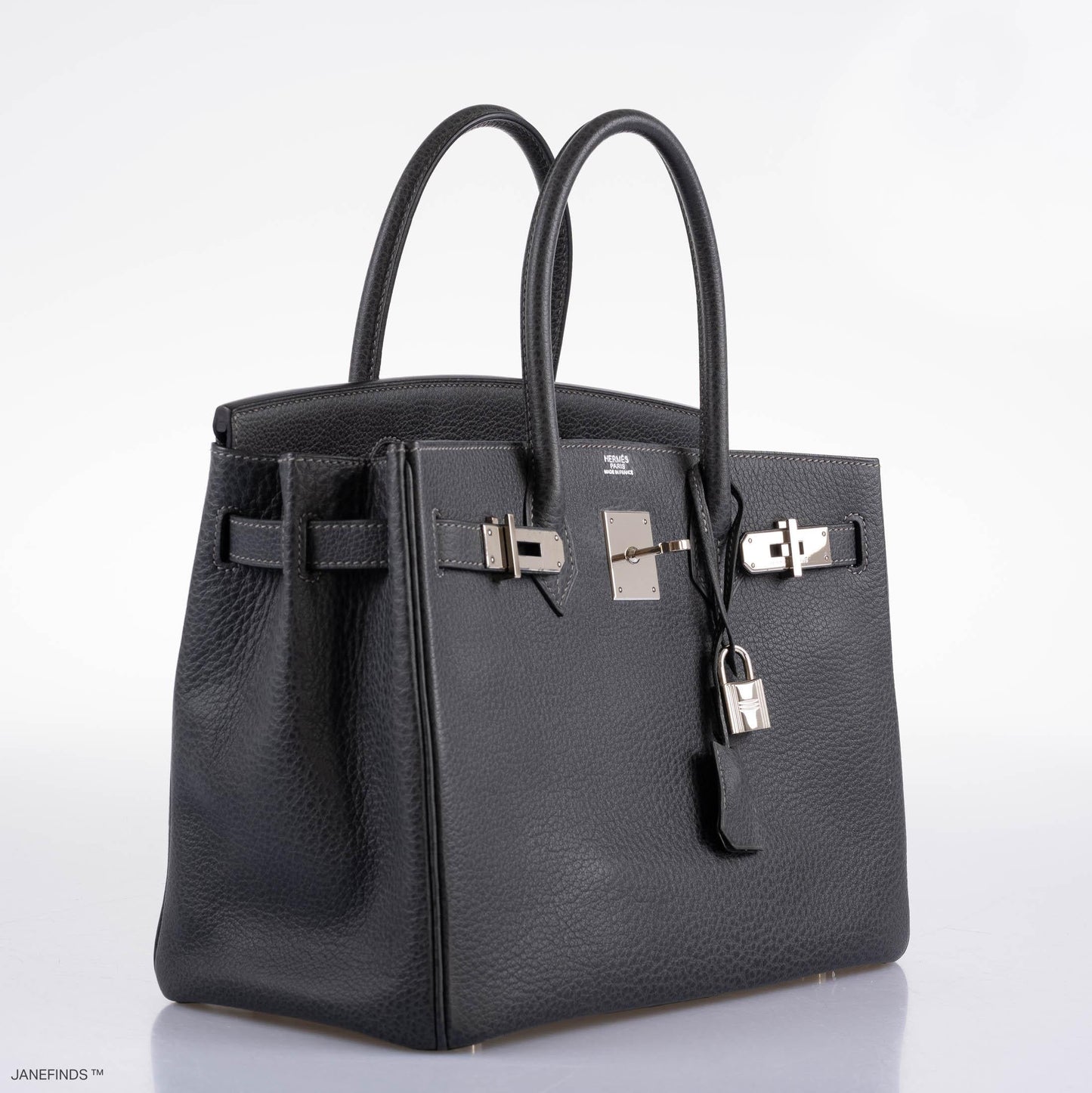 Hermès Birkin 30 Graphite Buffalo with Palladium Hardware - 2005, I Square