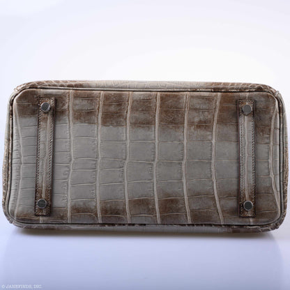 Hermès Birkin 30 Gris Cendre Himalaya Niloticus Crocodile Palladium Hardware