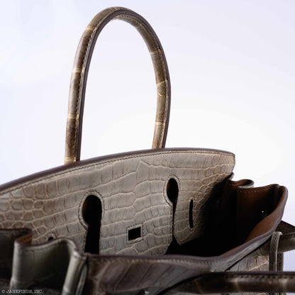 Hermès Birkin 30 Gris Cendre Himalaya Niloticus Crocodile Palladium Hardware