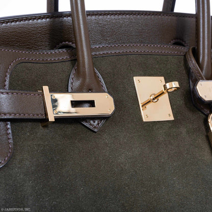 Hermès Birkin 30 Grizzly Vert de Gris Suede & Veau Swift Permabrass Hardware - Special Edition
