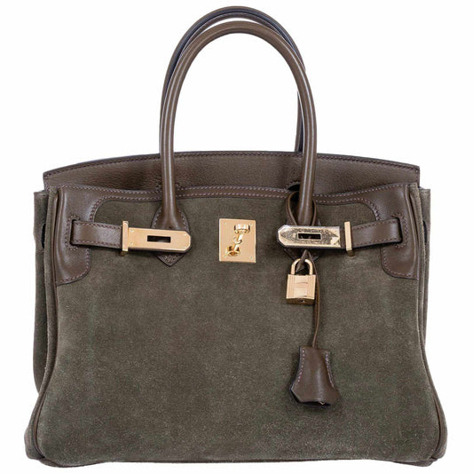 Hermès Birkin 30 Grizzly Vert de Gris Suede & Veau Swift Permabrass Hardware - Special Edition