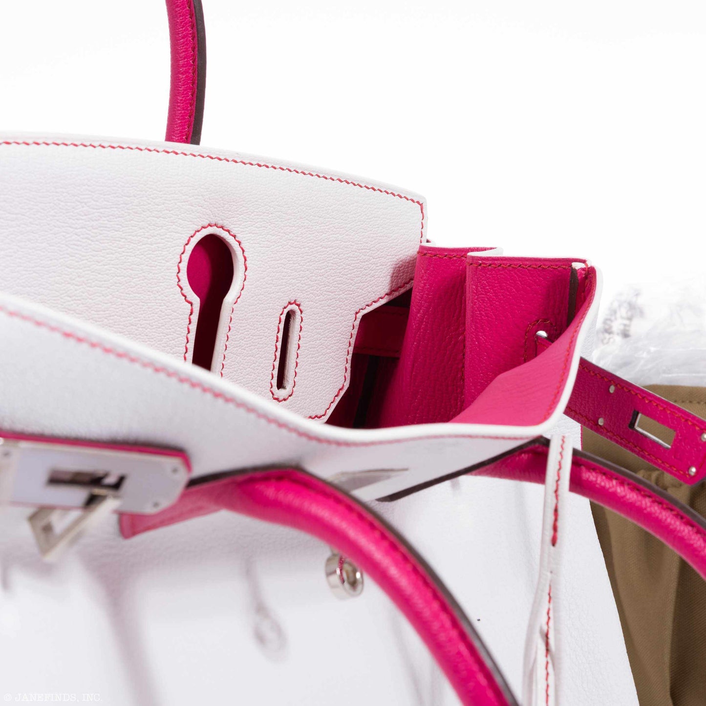 Hermès Birkin 30 HSS Bi-Color White & Fuchsia Chevre Palladium Hardware