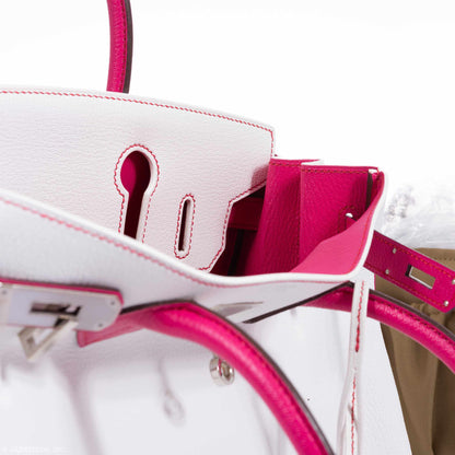 Hermès Birkin 30 HSS Bi-Color White & Fuchsia Chevre Palladium Hardware
