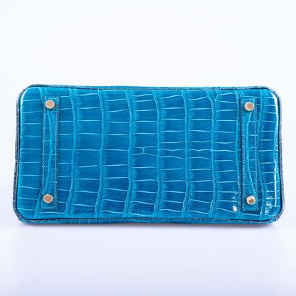 Hermès Birkin 30 HSS Blue Izmir and Blue Colvert Porosus Crocodile Brushed Gold Hardware