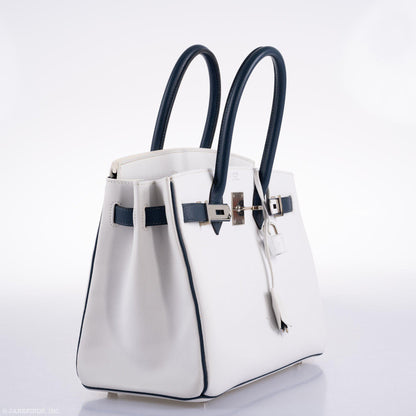 Hermès Birkin 30 HSS White & Blue Marine Epsom leather Palladium Hardware - 2011, O Square