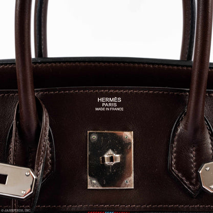Hermès Birkin 30 Marron Fonce Calf & Colorful Wool Jumping Canvas Palladium Hardware