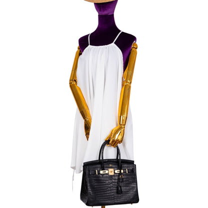 Hermès Birkin 30 Matte Black Porosus Crocodile Gold Hardware