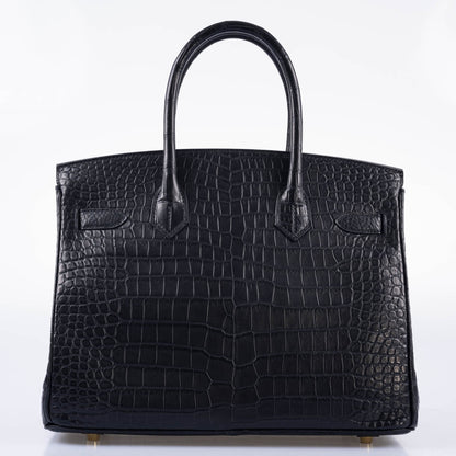 Hermès Birkin 30 Matte Black Porosus Crocodile Gold Hardware