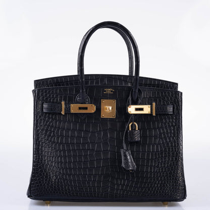 Hermès Birkin 30 Matte Black Porosus Crocodile Gold Hardware