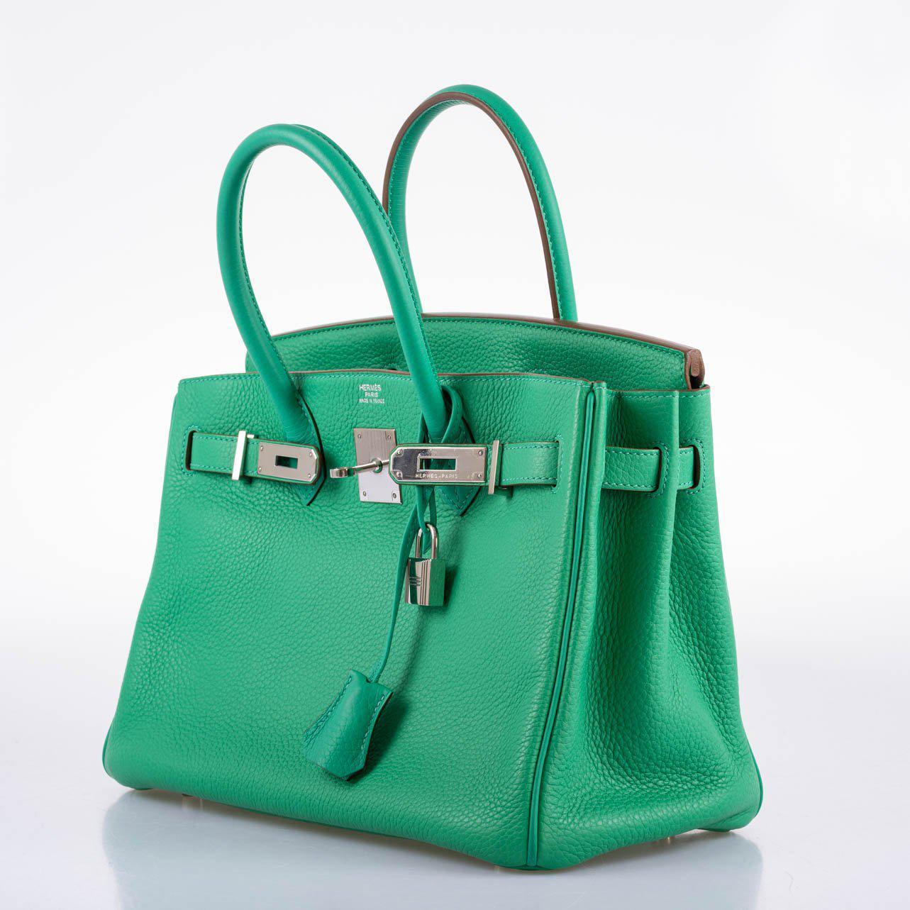 Hermès Birkin 30 Menthe Clemence with Palladium Hardware - 2012, P Square