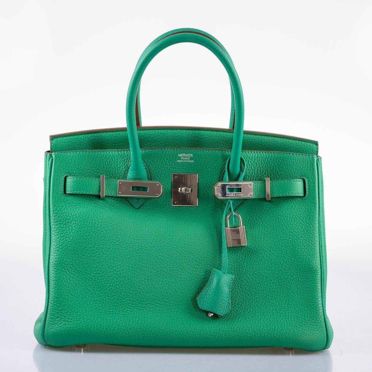 Hermès Birkin 30 Menthe Clemence with Palladium Hardware - 2012, P Square