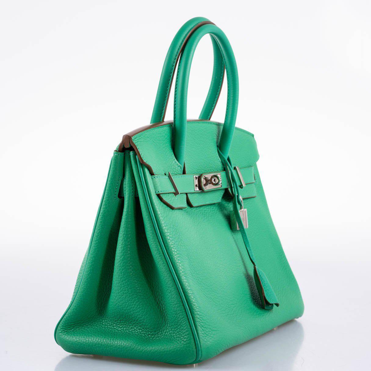 Hermès Birkin 30 Menthe Clemence with Palladium Hardware - 2012, P Square