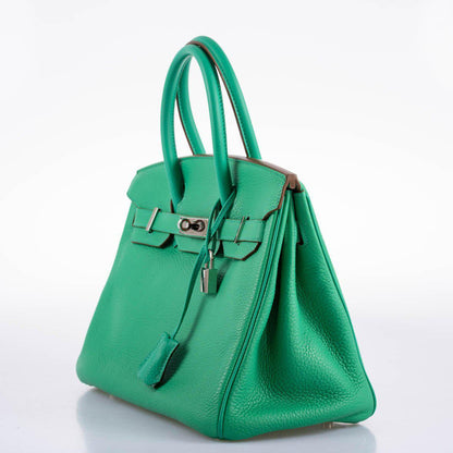 Hermès Birkin 30 Menthe Clemence with Palladium Hardware - 2012, P Square