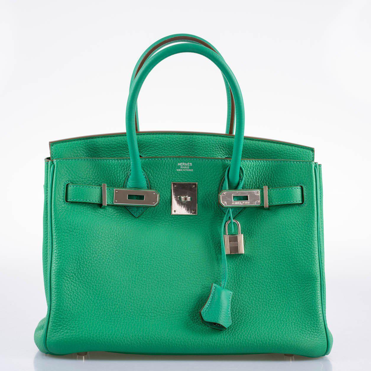 Hermès Birkin 30 Menthe Clemence with Palladium Hardware - 2012, P Square