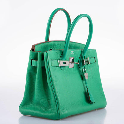 Hermès Birkin 30 Menthe Clemence with Palladium Hardware - 2012, P Square