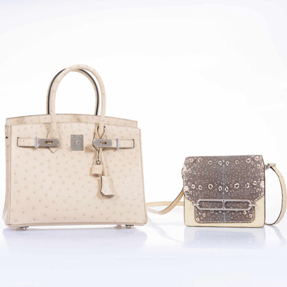 Hermès Birkin 30 Parchemin Ostrich Palladium Hardware - 2020, Y
