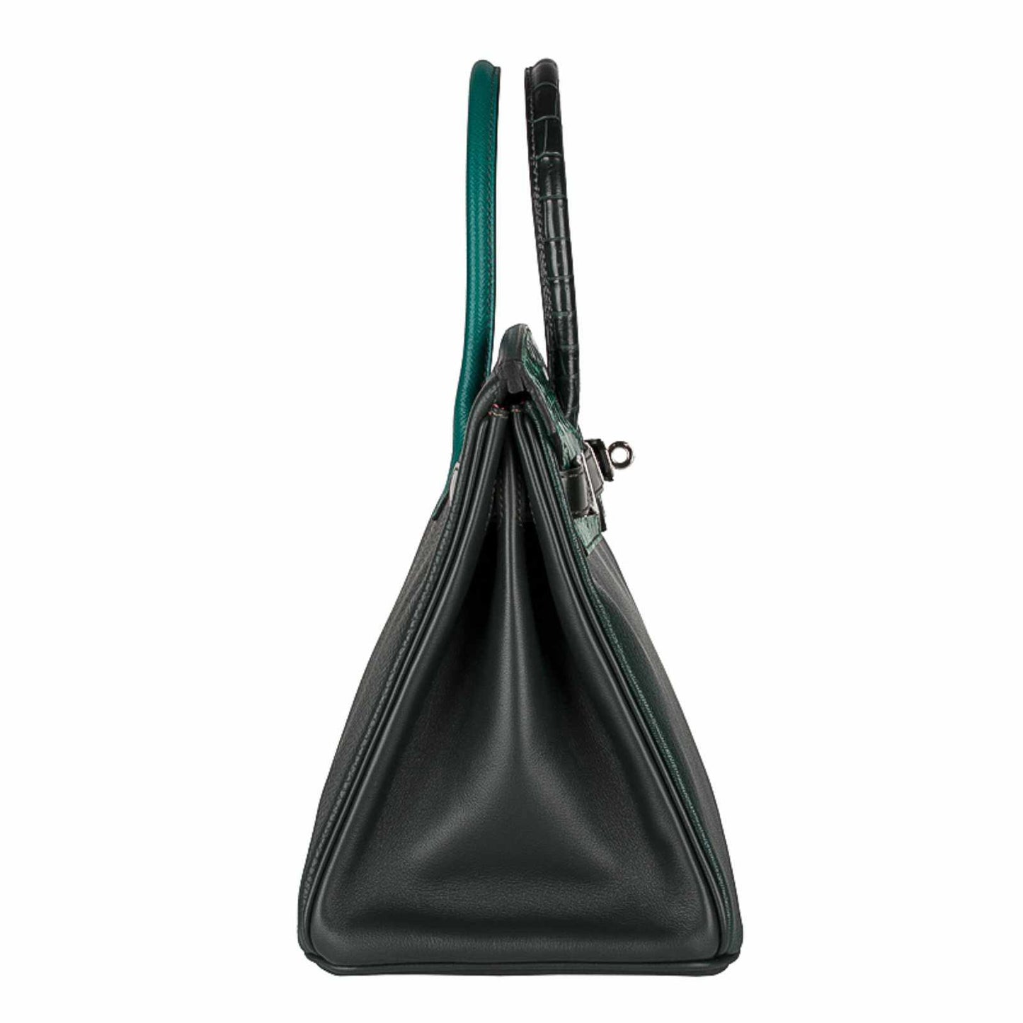 Hermès Birkin 30 "Patchwork" Vert Fonce Vert Titen Emerald Chevre Clemence Box Calf Porosus Crocodile Palladium Hardware