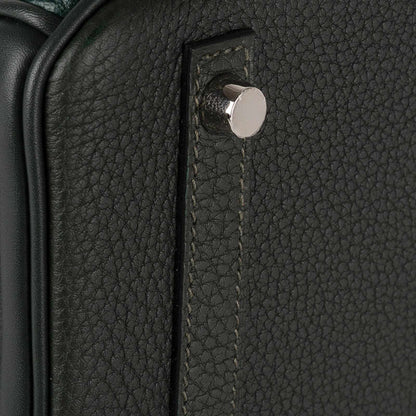 Hermès Birkin 30 "Patchwork" Vert Fonce Vert Titen Emerald Chevre Clemence Box Calf Porosus Crocodile Palladium Hardware