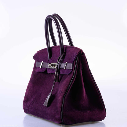Hermès Birkin 30 Raisin Veau Doblis Suede & Swift Palladium Hardware