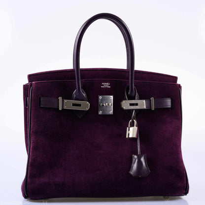 Hermès Birkin 30 Raisin Veau Doblis Suede & Swift Palladium Hardware