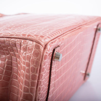 Hermès Birkin 30 Rose Indiennes Shiny Porosus Crocodile Palladium Hardware