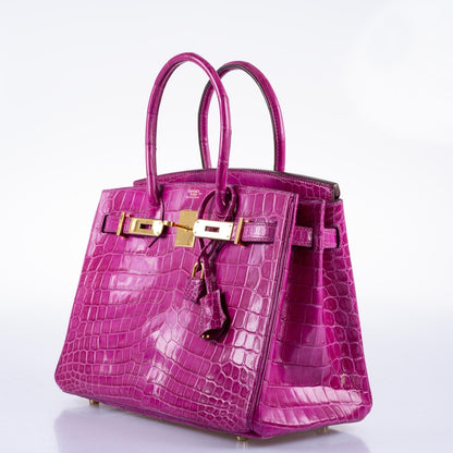 Hermès Birkin 30 Rose Scheherazade Shiny Niloticus Crocodile Gold Hardware